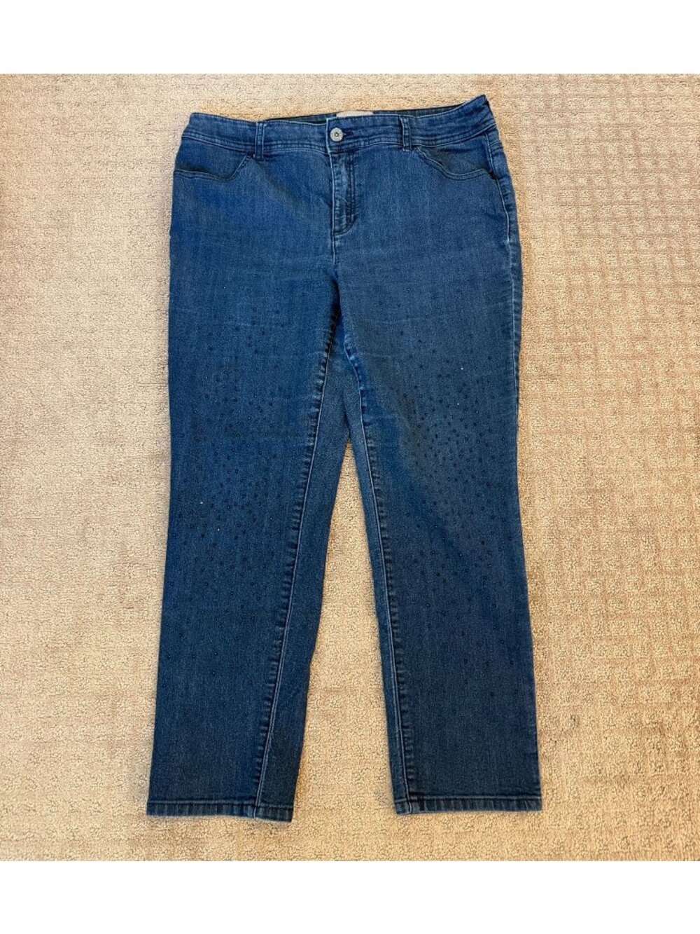 Chico's Womens Jeans Rhinestone Sz 10 Blue Pockets Skinny Ankle